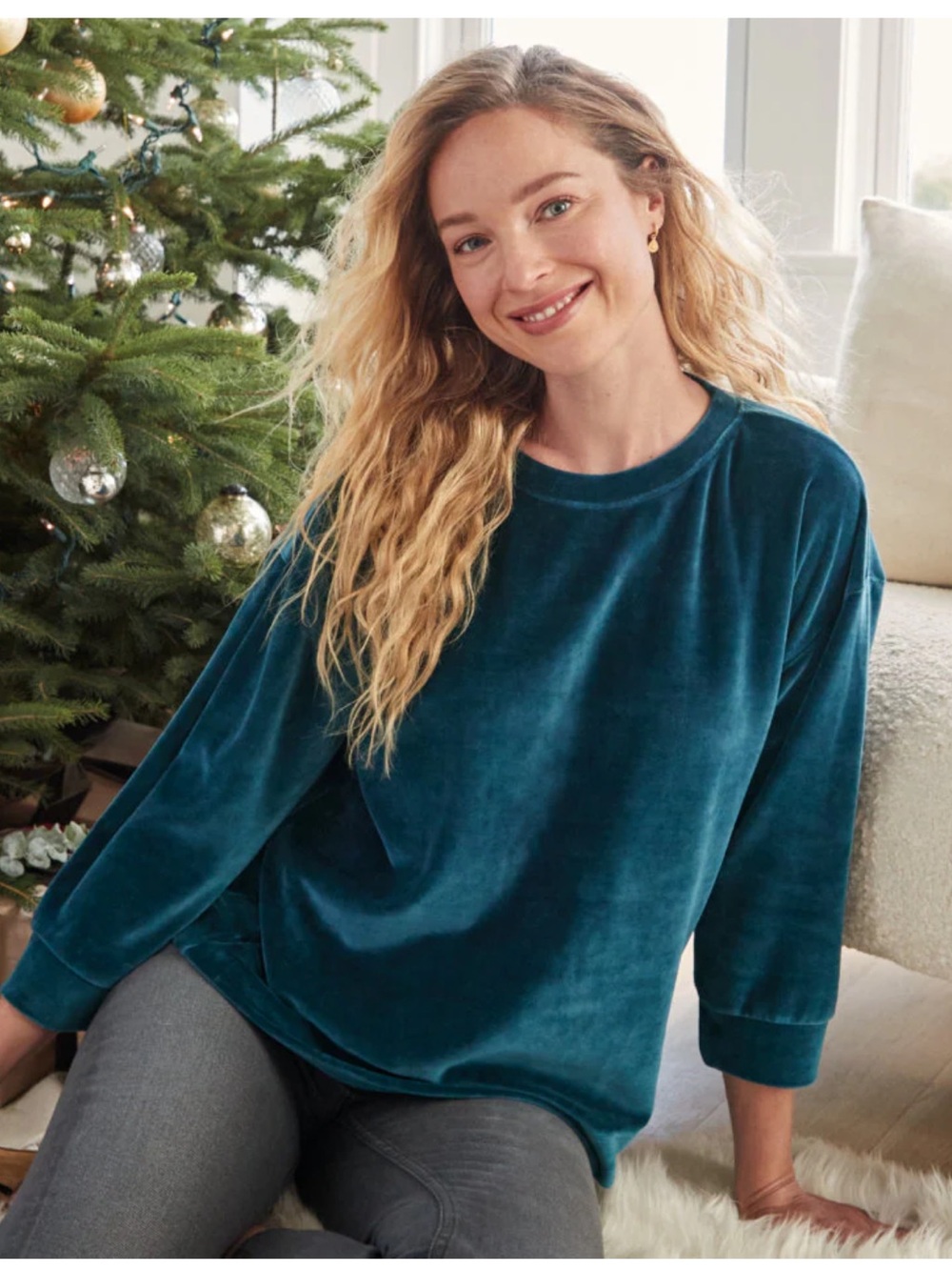 Garnet Hill Moonrise Velour Pullover Blue Size XL